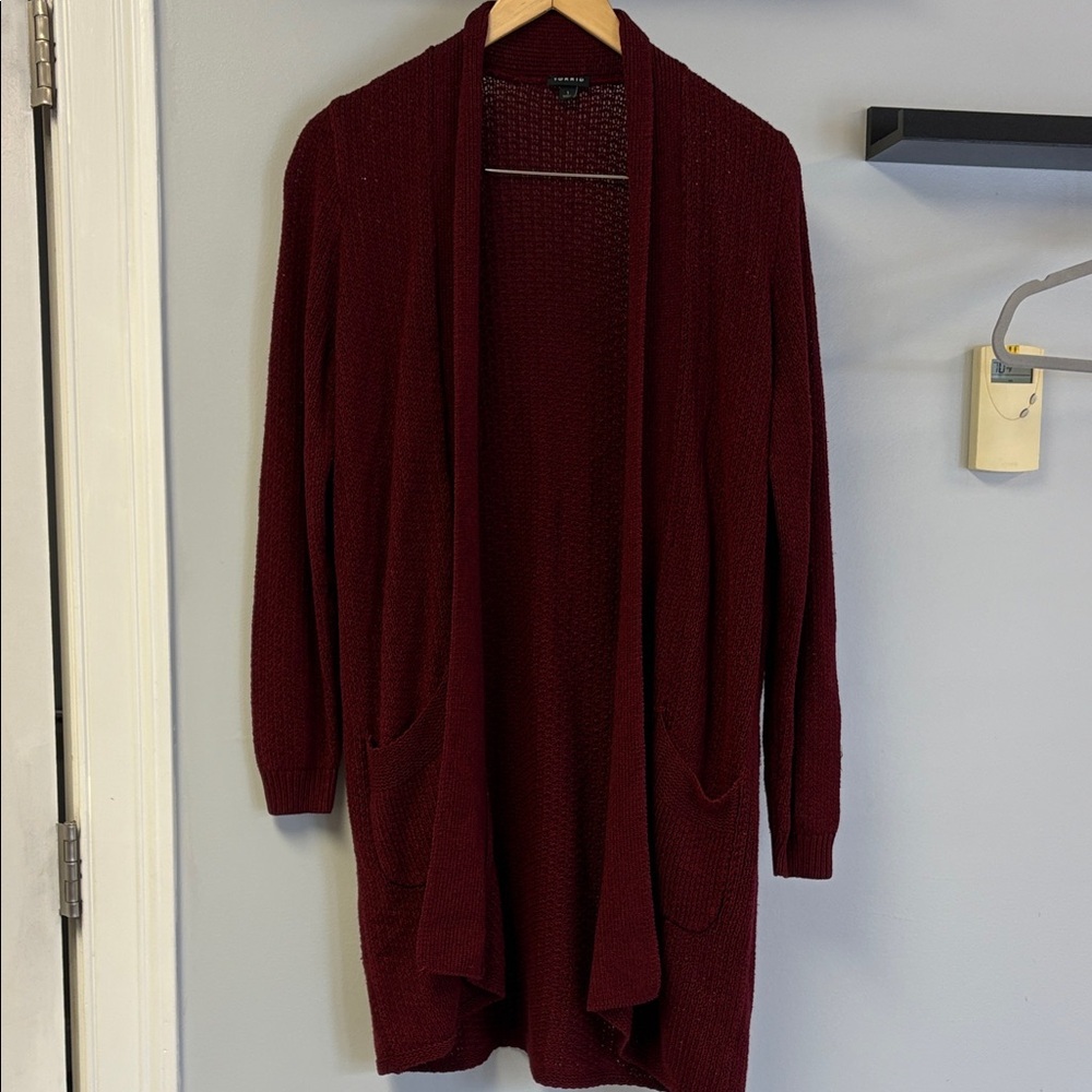Torrid Deep Burgundy Open-Front Long Cardigan Sz 1X